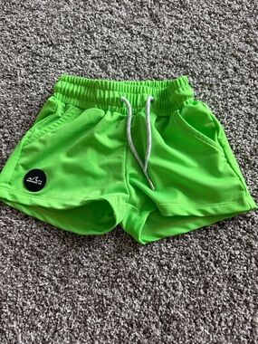 Neon Green Kids Swim Trunks with Drawstring